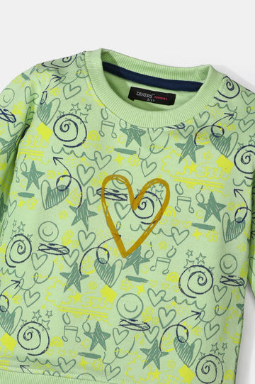 Light Green Printed Girls Sweatshirt