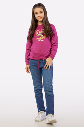 Purple Graphic Printed Girls Sweatshirt