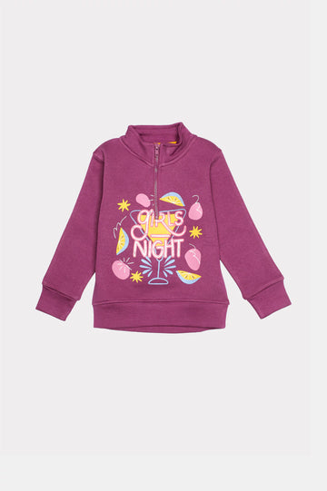Purple Graphic Printed Girls Sweatshirt