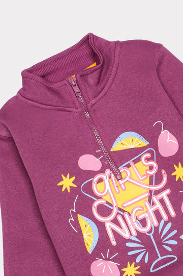 Purple Graphic Printed Girls Sweatshirt