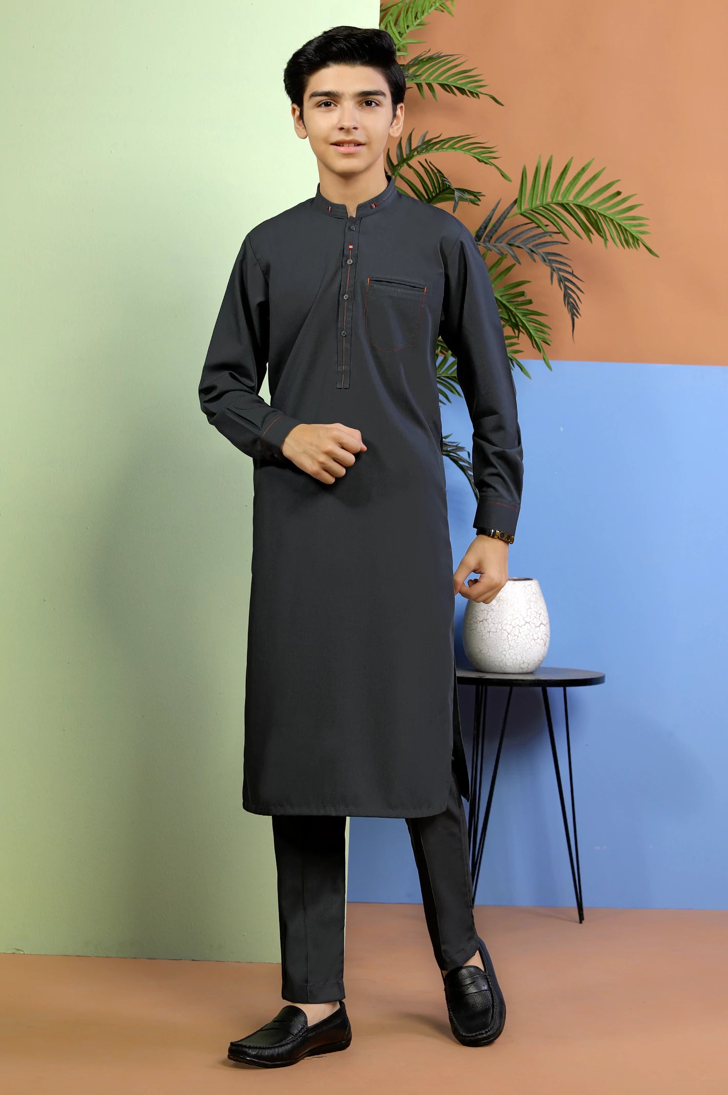 Dark Grey Boys Kurta Pajama From Diners