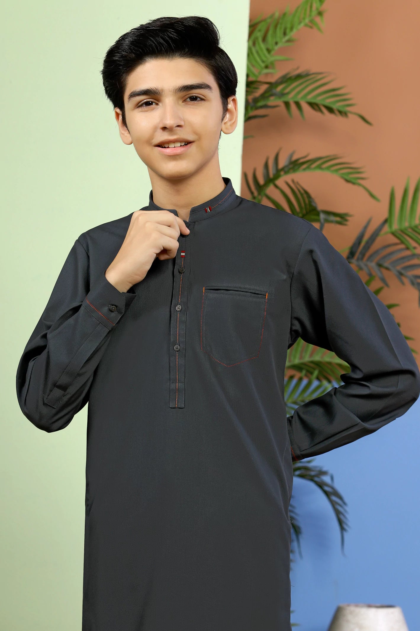 Dark Grey Boys Kurta Pajama From Diners