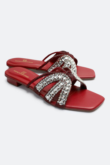 Maroon Crystal Bow Slides Slippers