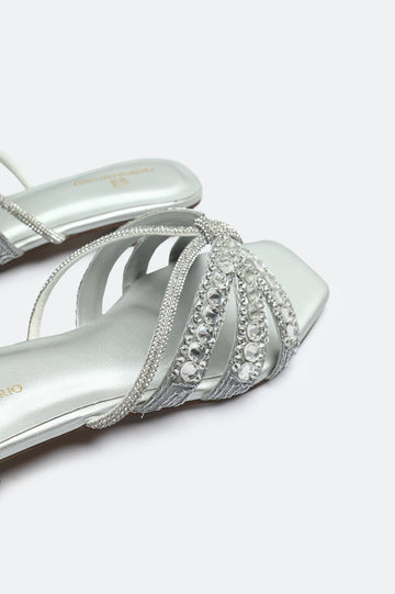 Silver Crystal Bow Slides Slippers