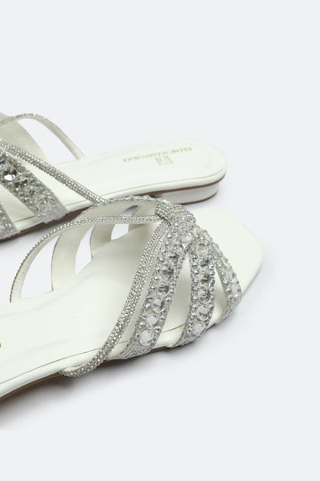 White Crystal Bow Slides Slippers
