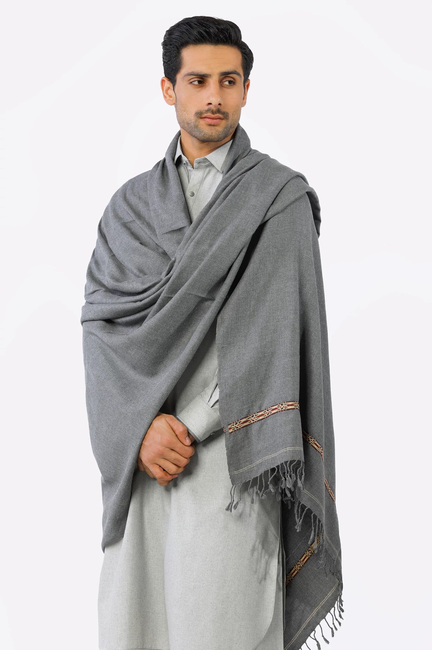 Grey Woolen Men Shawl From Diners