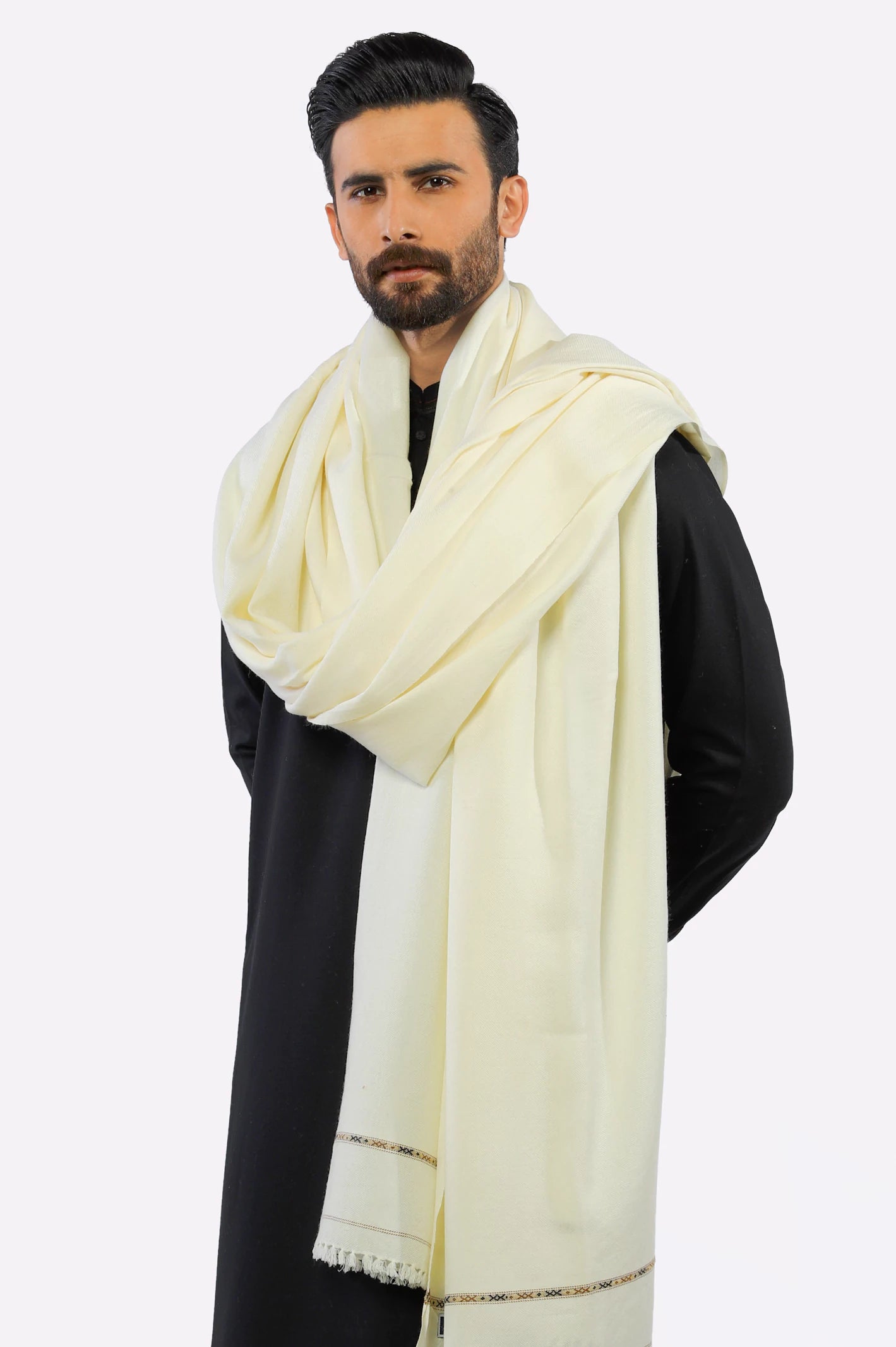 Cream Woolen Shawl for Mens