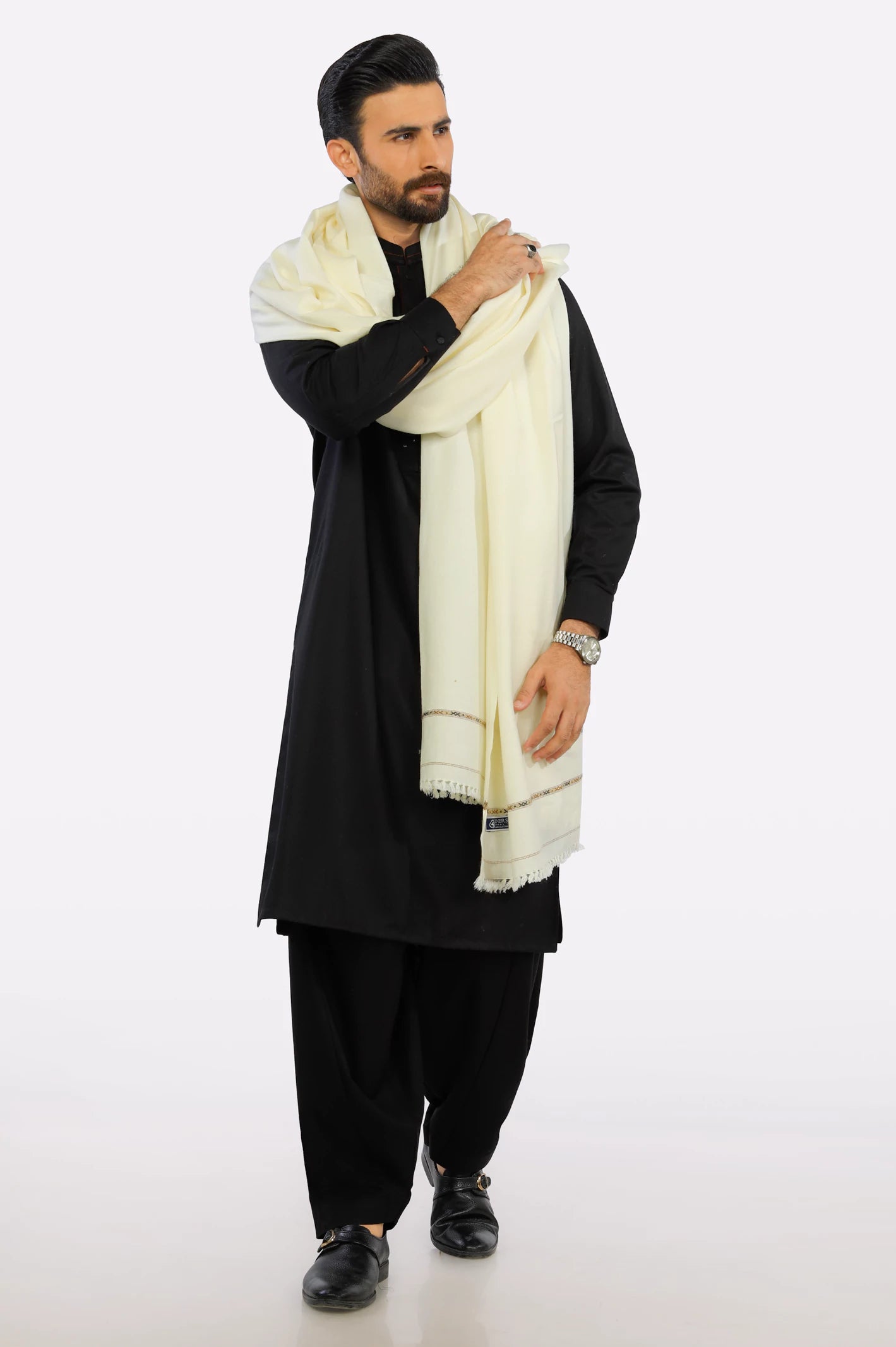 Men Cream Woolen Shawl