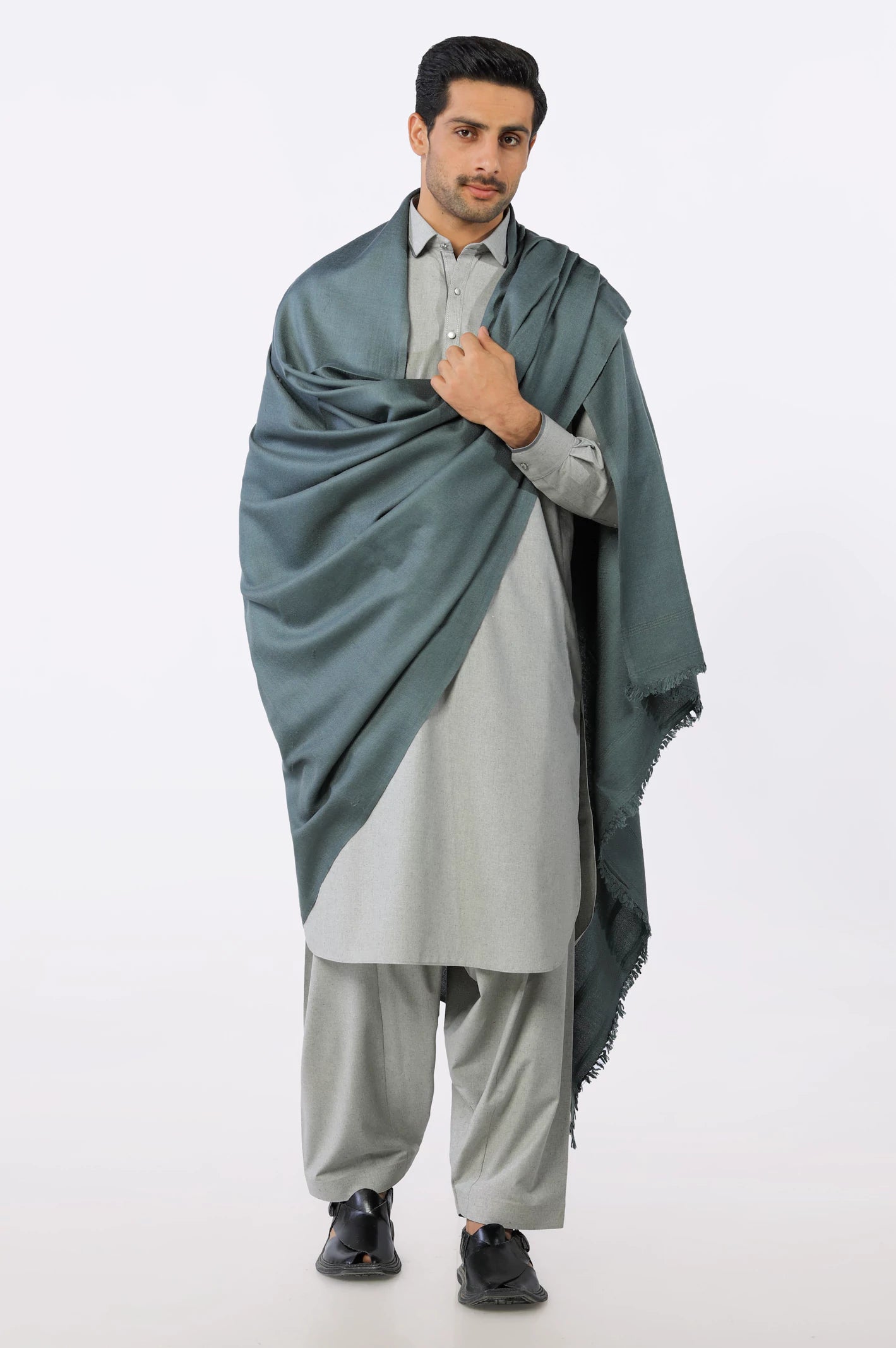 Light Grey Wool Shawl for Men