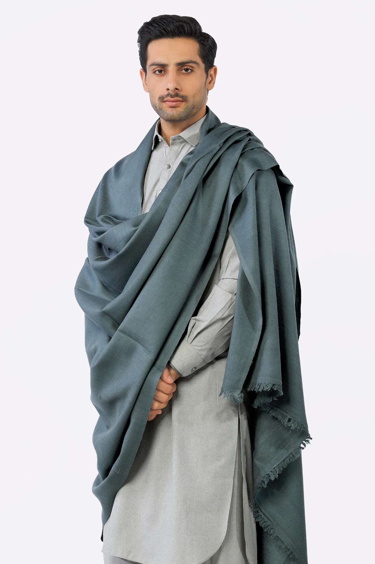 Light Grey Wool Shawl for Men