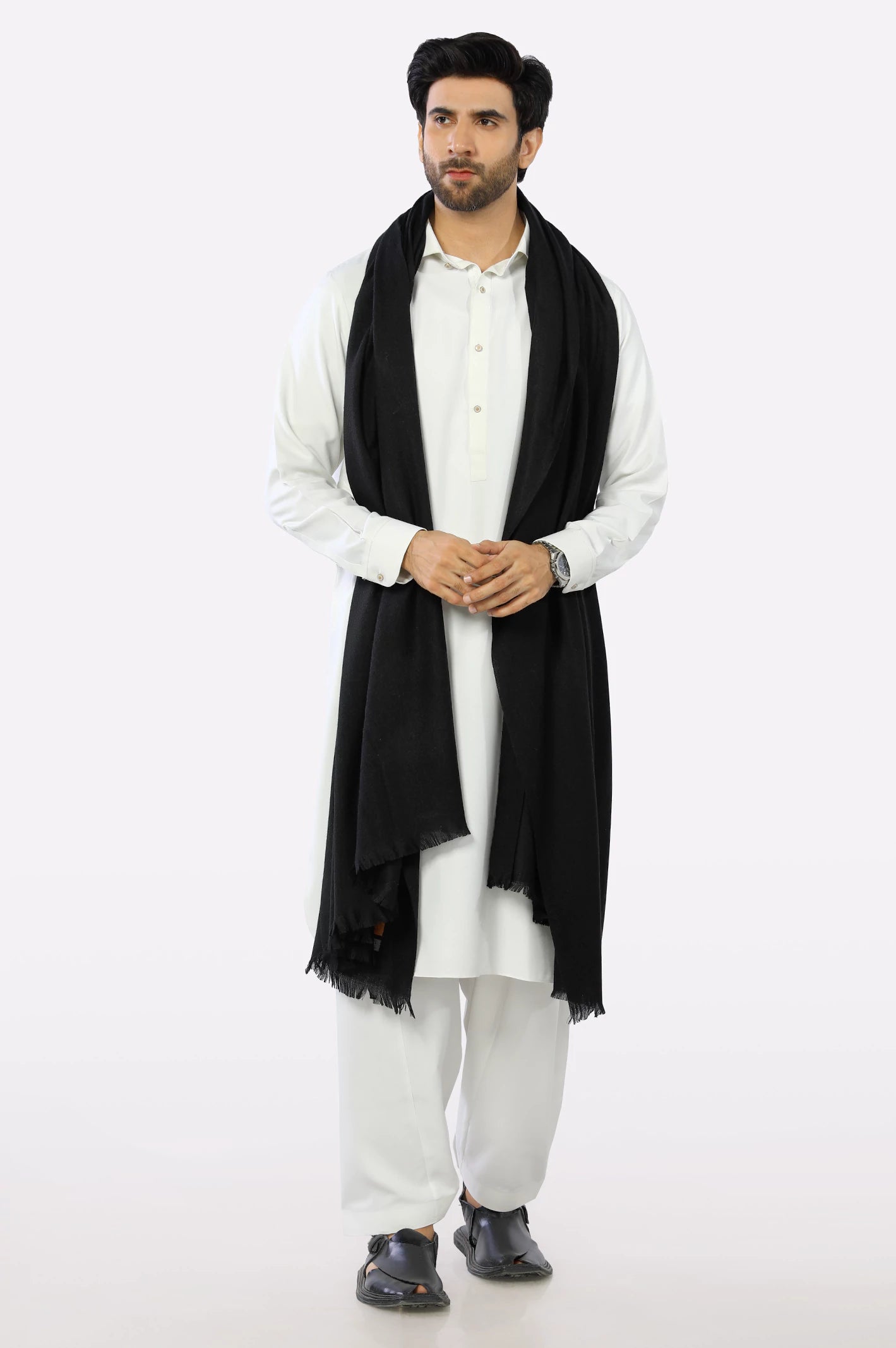 Black Wool Shawl for Men