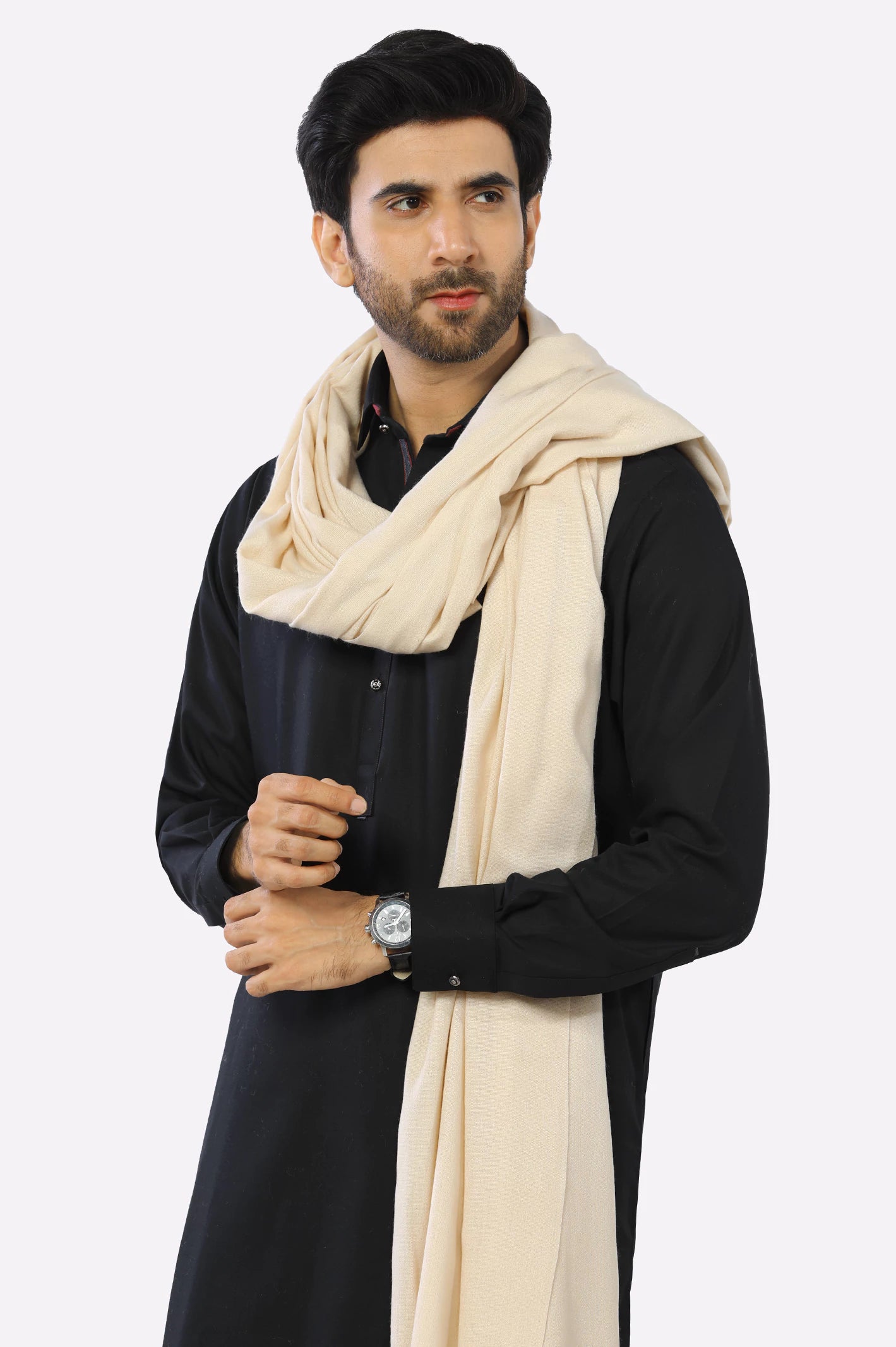 Off White Woolen Men Shawl Form Diner