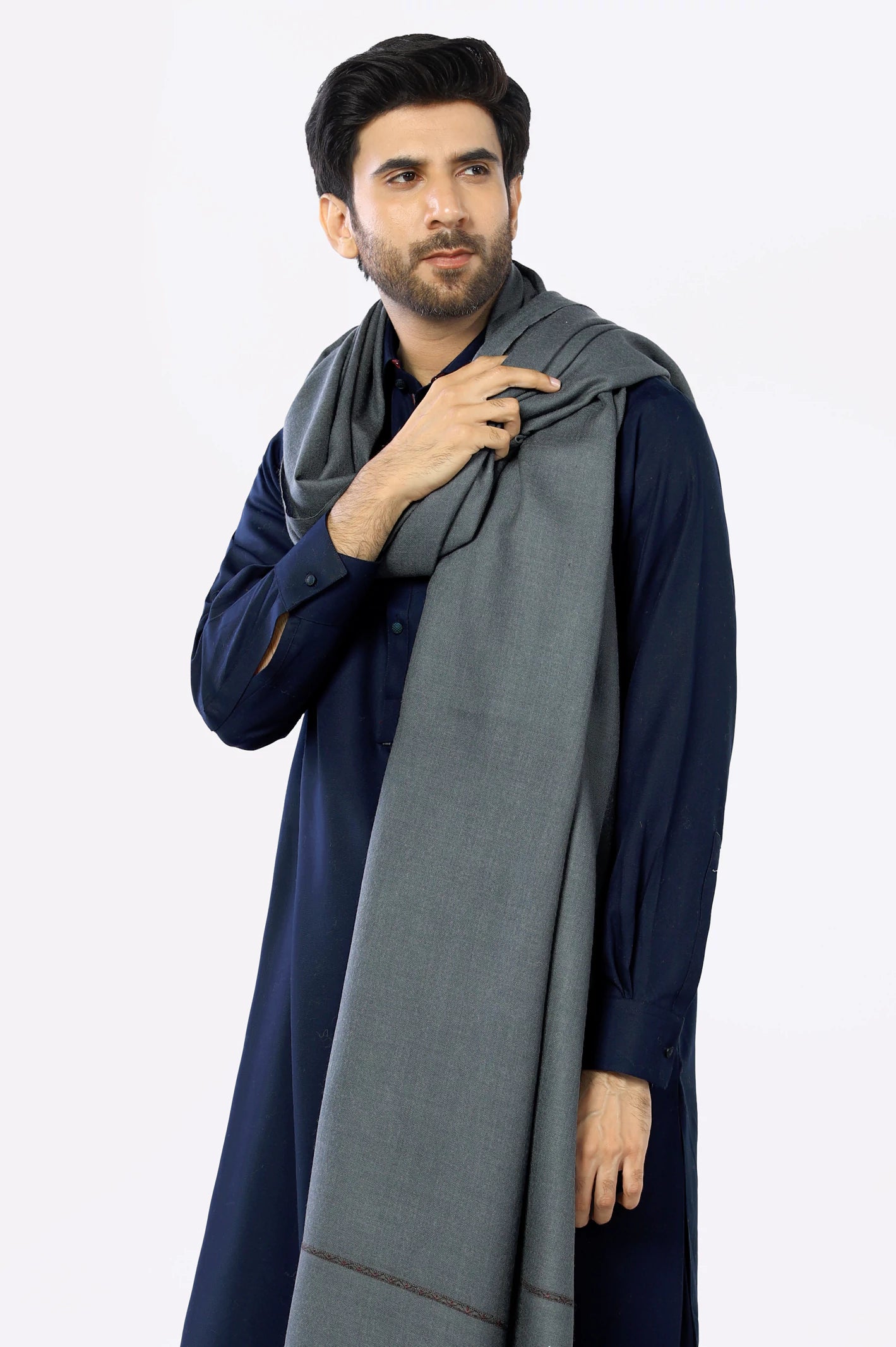 Men Dark Gre Wool Shawl