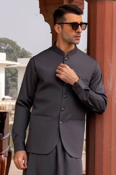 Diners Grey Shalwar Kameez with Waistcoat