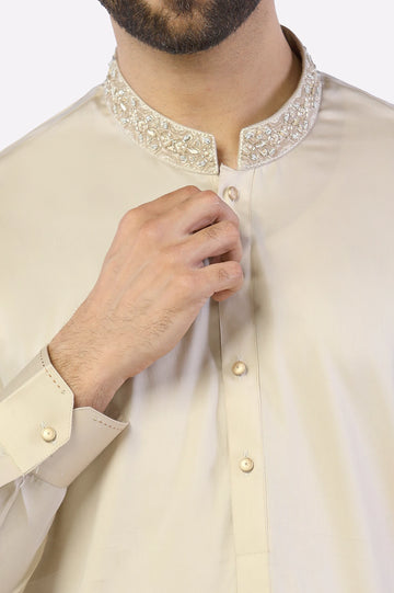 Fawn Cotton Shalwar Kameez for Mens