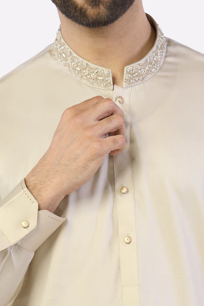 Fawn Cotton Shalwar Kameez for Mens