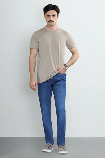 Khaki Basic Crew Neck T-Shirt