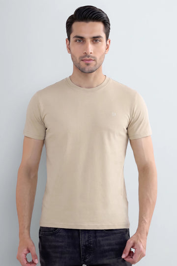 Beige Basic Crew Neck T-Shirt