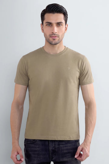 Khaki Basic Crew Neck T-Shirt