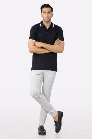 Black Jacquard Collar Polo
