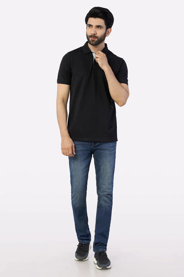 Black Jacquard Collar Polo From Diners