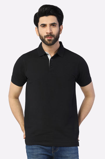 Black Jacquard Collar Polo From Diners