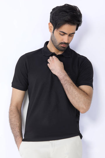 Black Jacquard Collar Polo From Diners