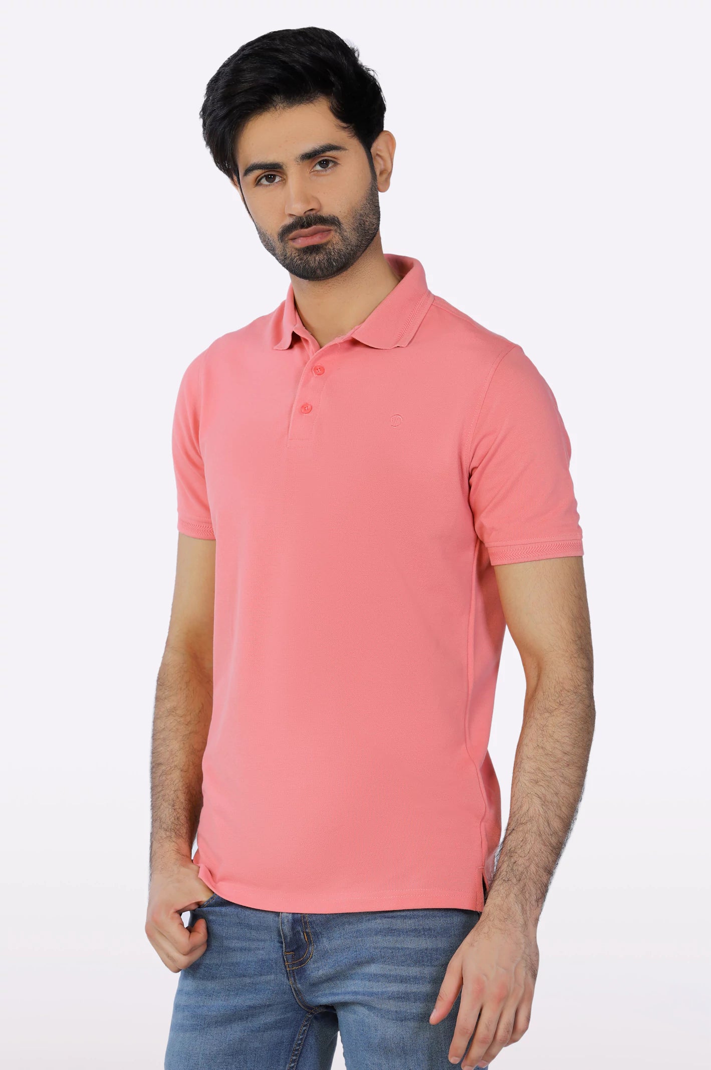 Peach Jacquard Collar Polo From Diners