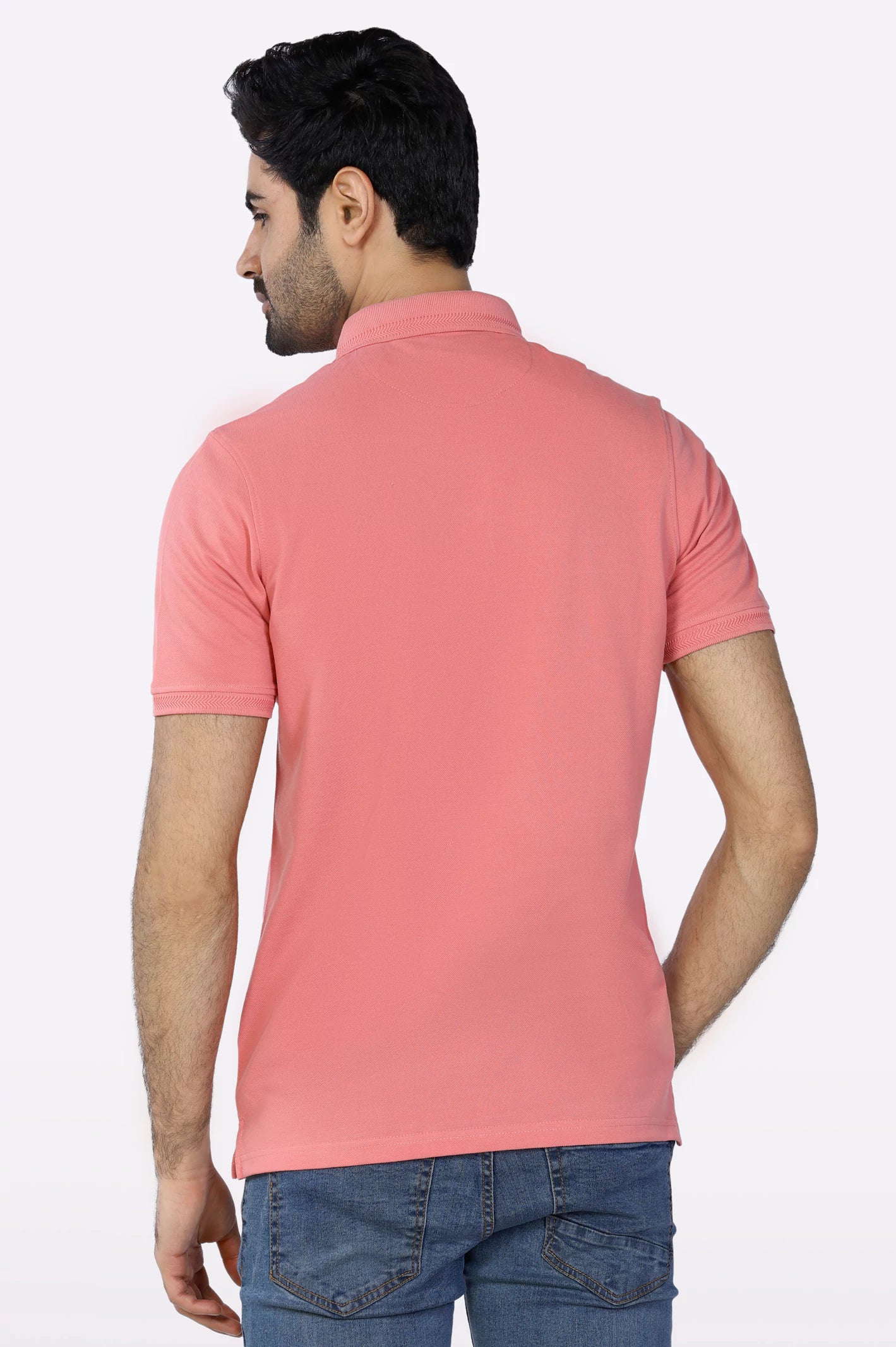 Peach Jacquard Collar Polo From Diners