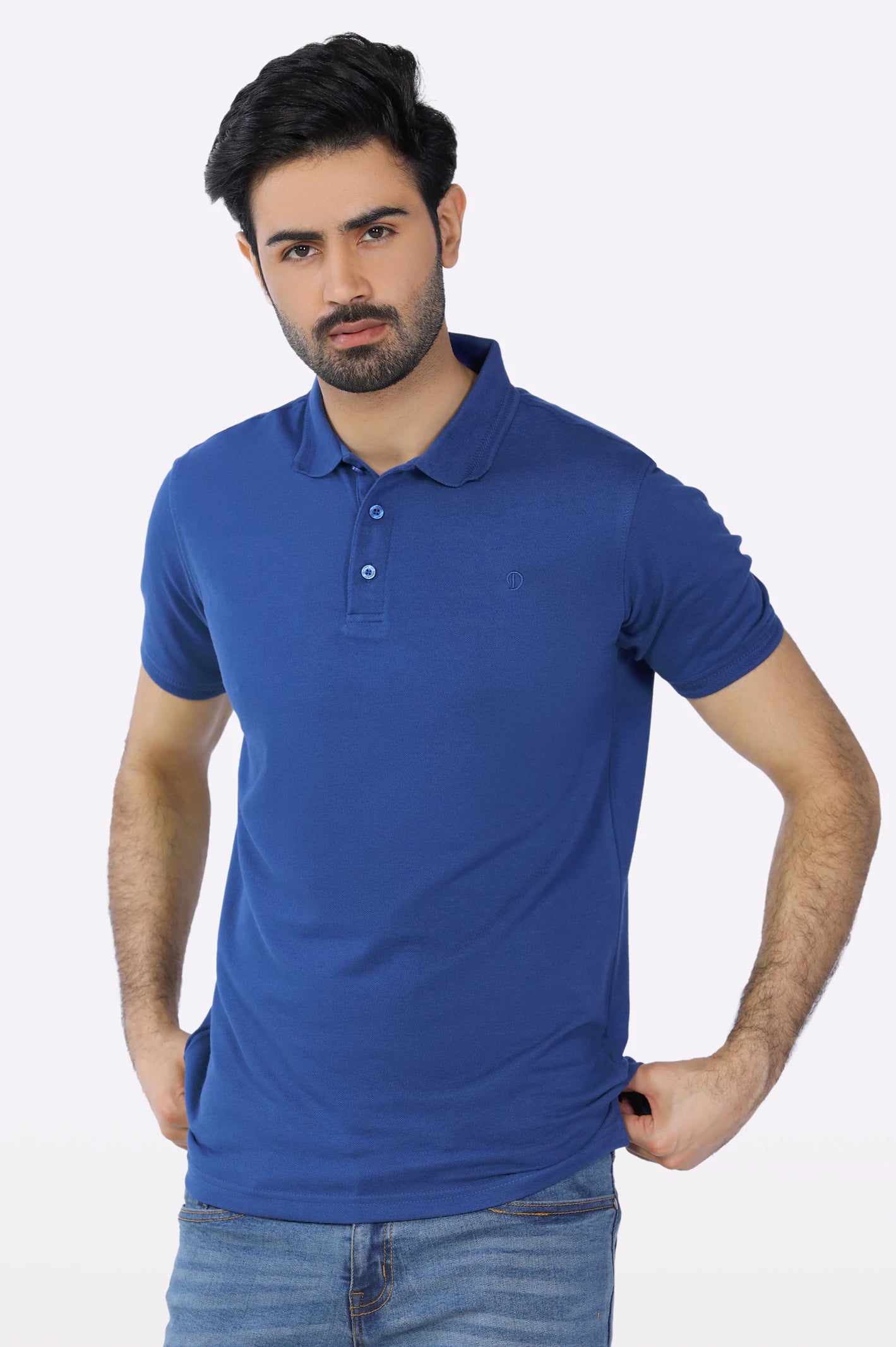 Royal Blue Jacquard Collar Polo From Diners