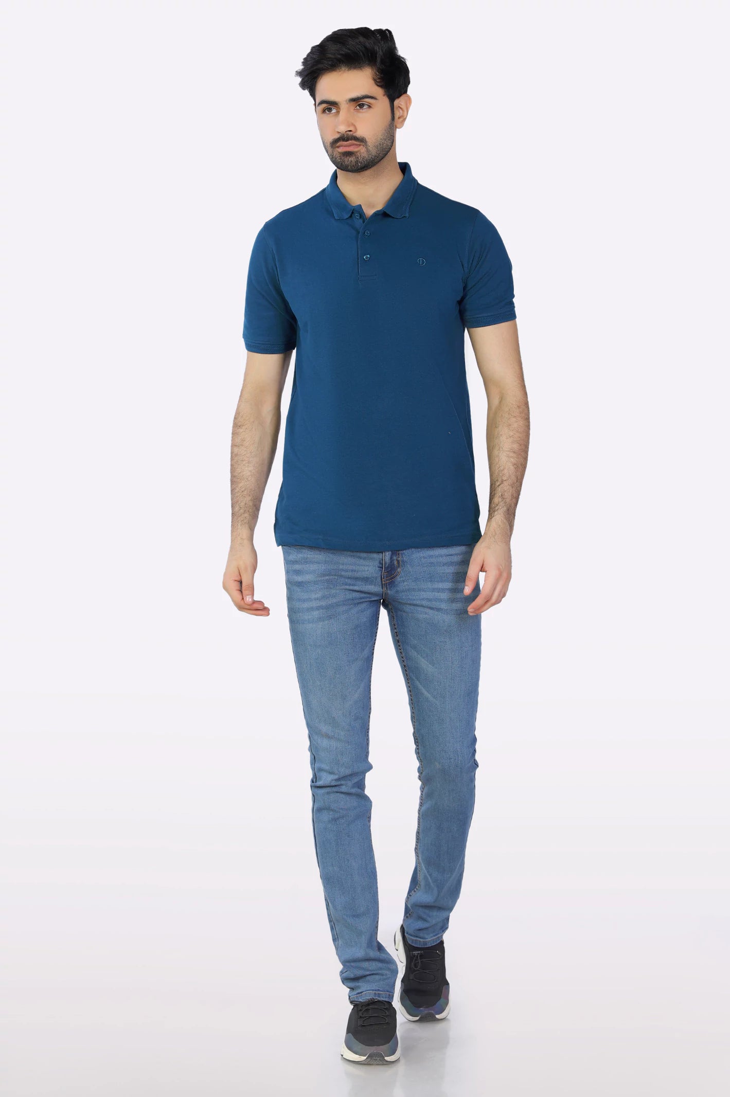 Teal Jacquard Collar Polo From Diners