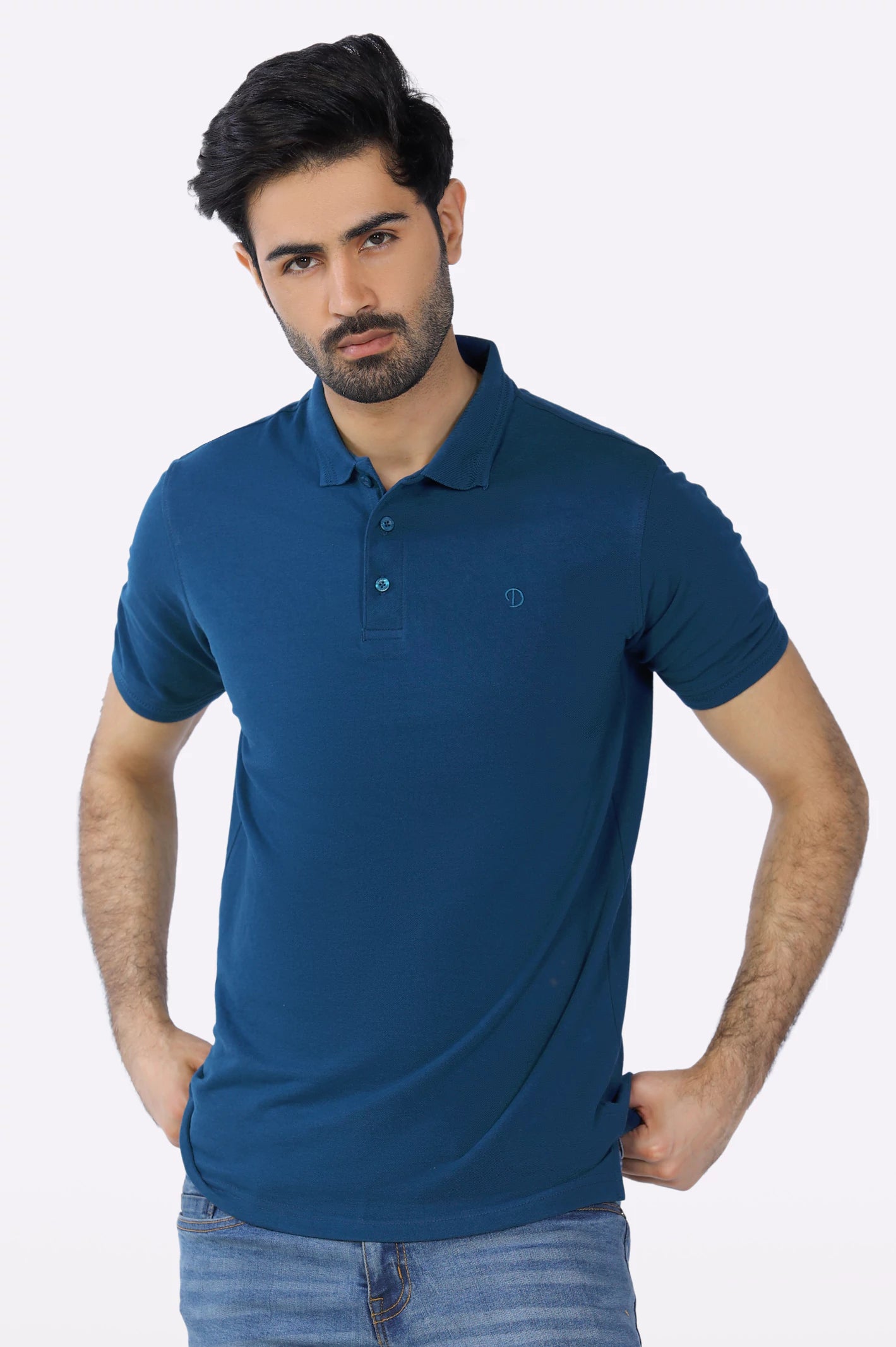 Teal Jacquard Collar Polo – Diners Pakistan