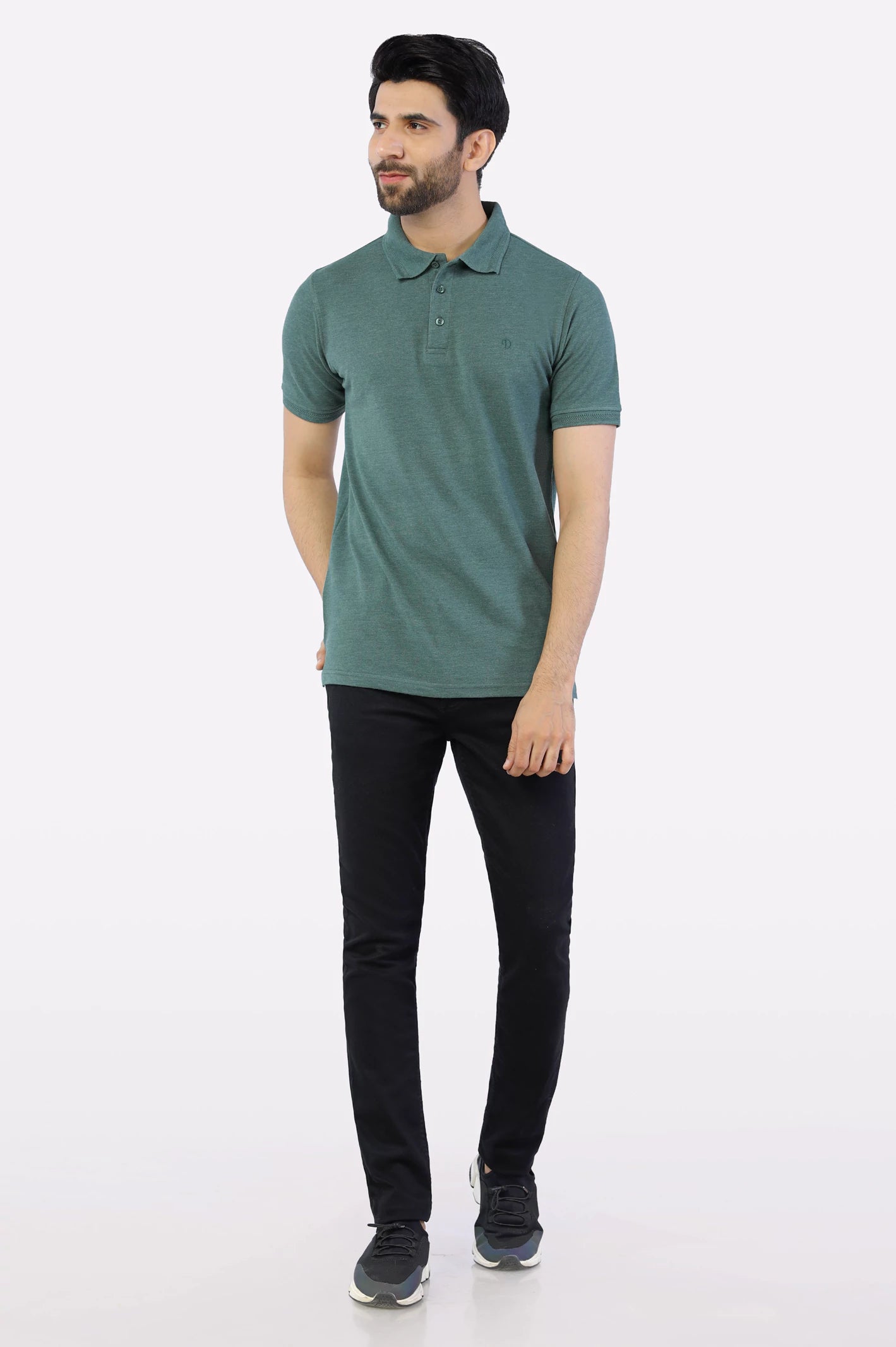 Heather Green Jacquard Collar Polo From Diners