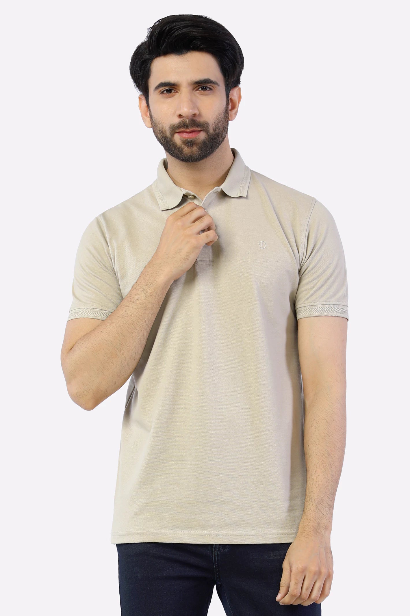 Sand Jacquard Collar Polo From Diners