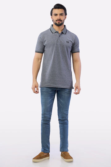 Black Jacquard Collar Polo