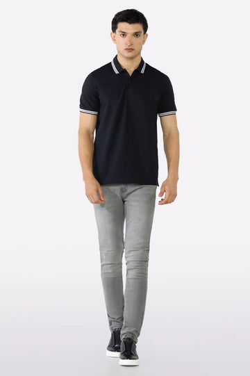 Black Jacquard Collar Polo