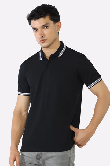 Black Jacquard Collar Polo