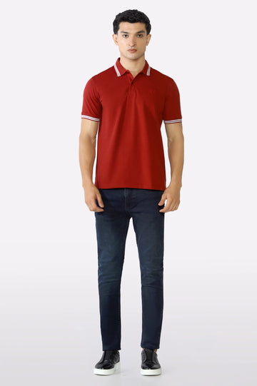 Bargundy Jacquard Collar Polo