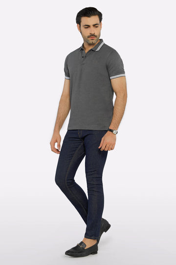 Charcoal Jacquard Collar Polo