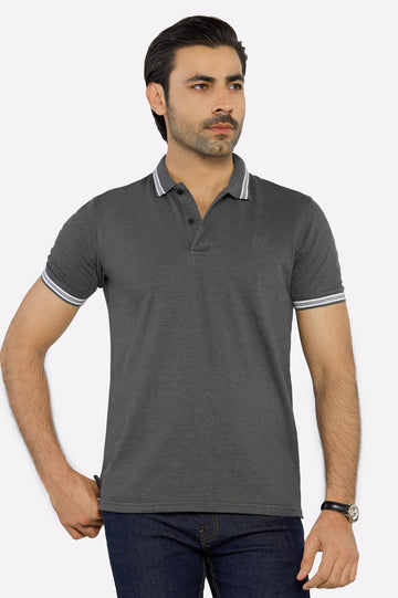 Charcoal Jacquard Collar Polo