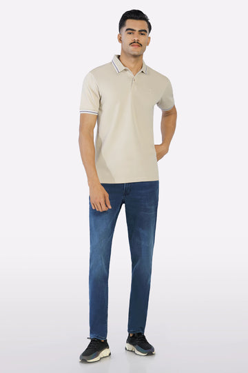 Beige Jacquard Collar Polo