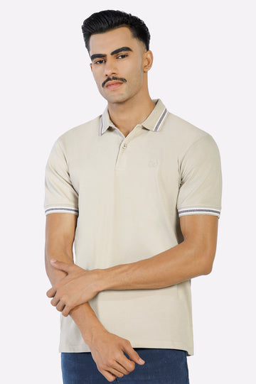 Beige Jacquard Collar Polo