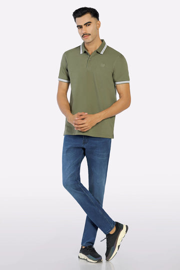 Olive Jacquard Collar Polo
