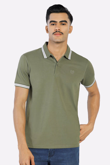 Olive Jacquard Collar Polo