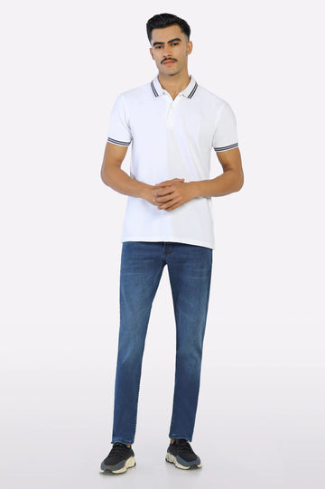 White Jacquard Collar Polo