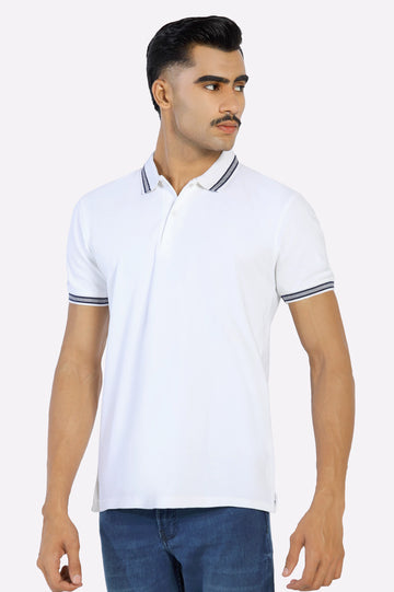 White Jacquard Collar Polo