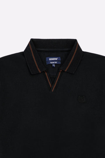 Black Solid Collar Lycra Polo