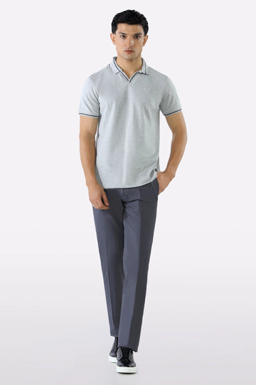 Heather Grey Solid Collar Lycra Polo