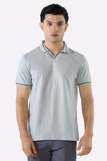Heather Grey Solid Collar Lycra Polo
