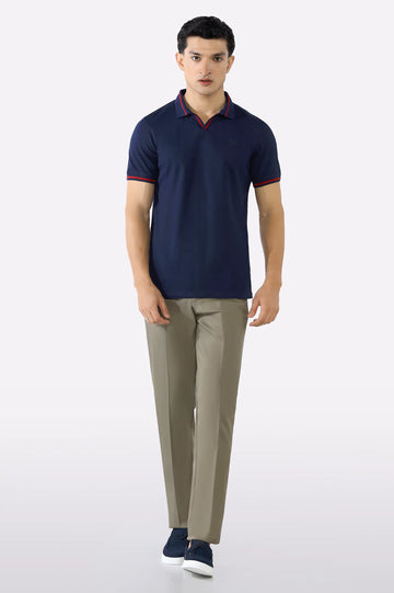 Navy Blue Solid Collar Lycra Polo